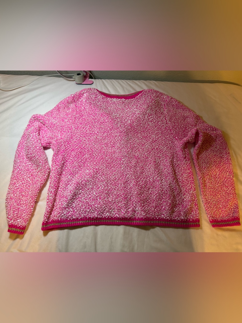 Lilly Pulitzer Pink Bouclé Knit Cardigan with Hot Pink Trim - Picture 5 of 5